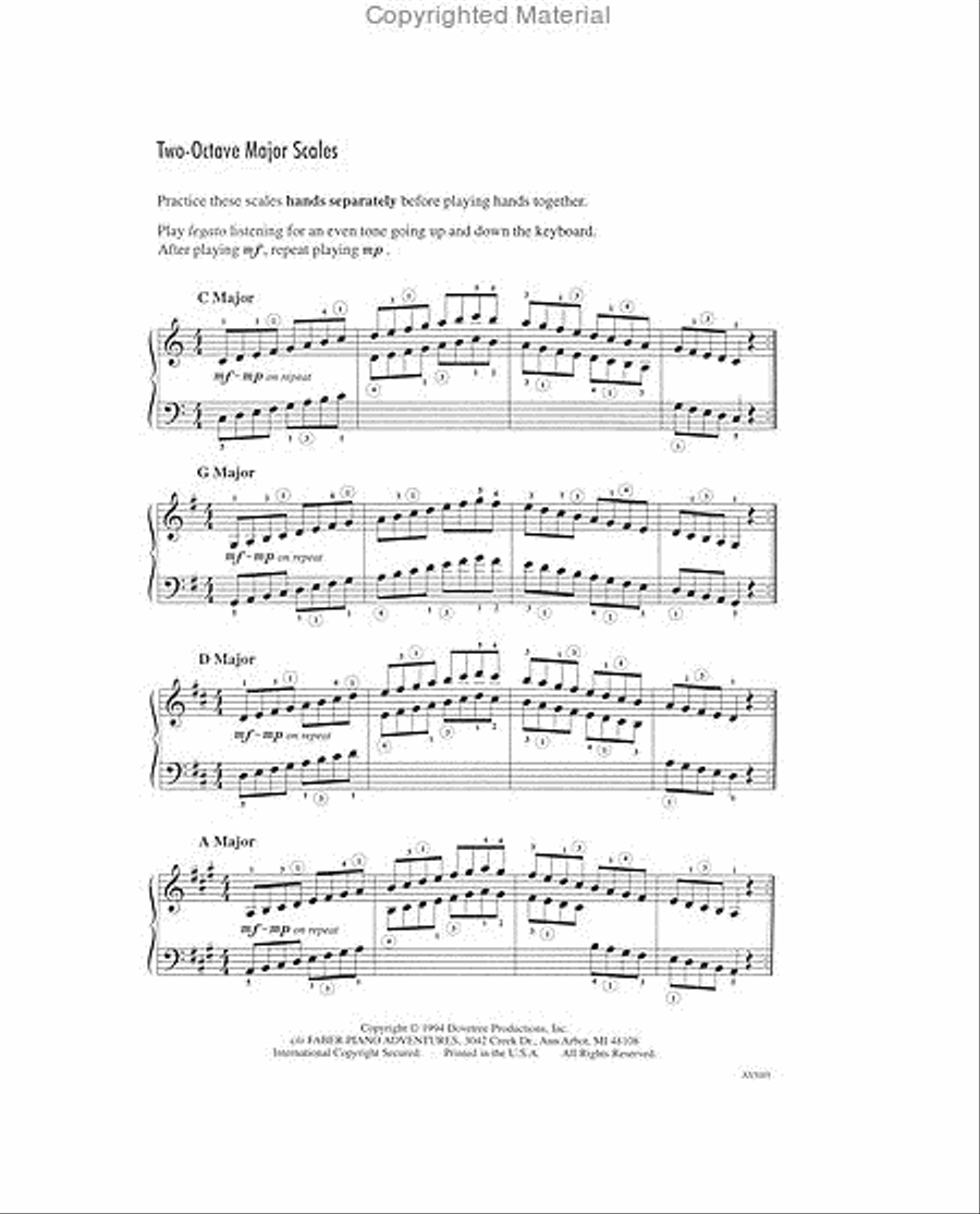 Achievement Skill Sheet No. 5: Two-Octave Major Scales & Arpeggios Piano Method scores gallery preview page 2