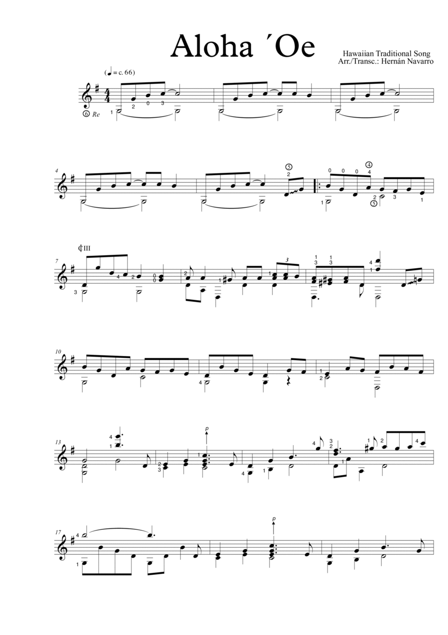 Aloha ´Oe Aloha ´Oe Acoustic Guitar scores gallery preview page 1