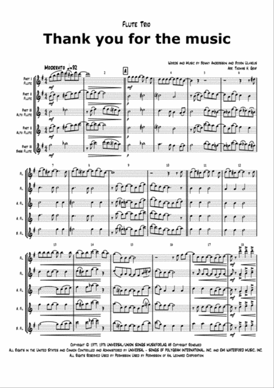Thank You For The Music Woodwind Ensemble scores gallery preview page 1