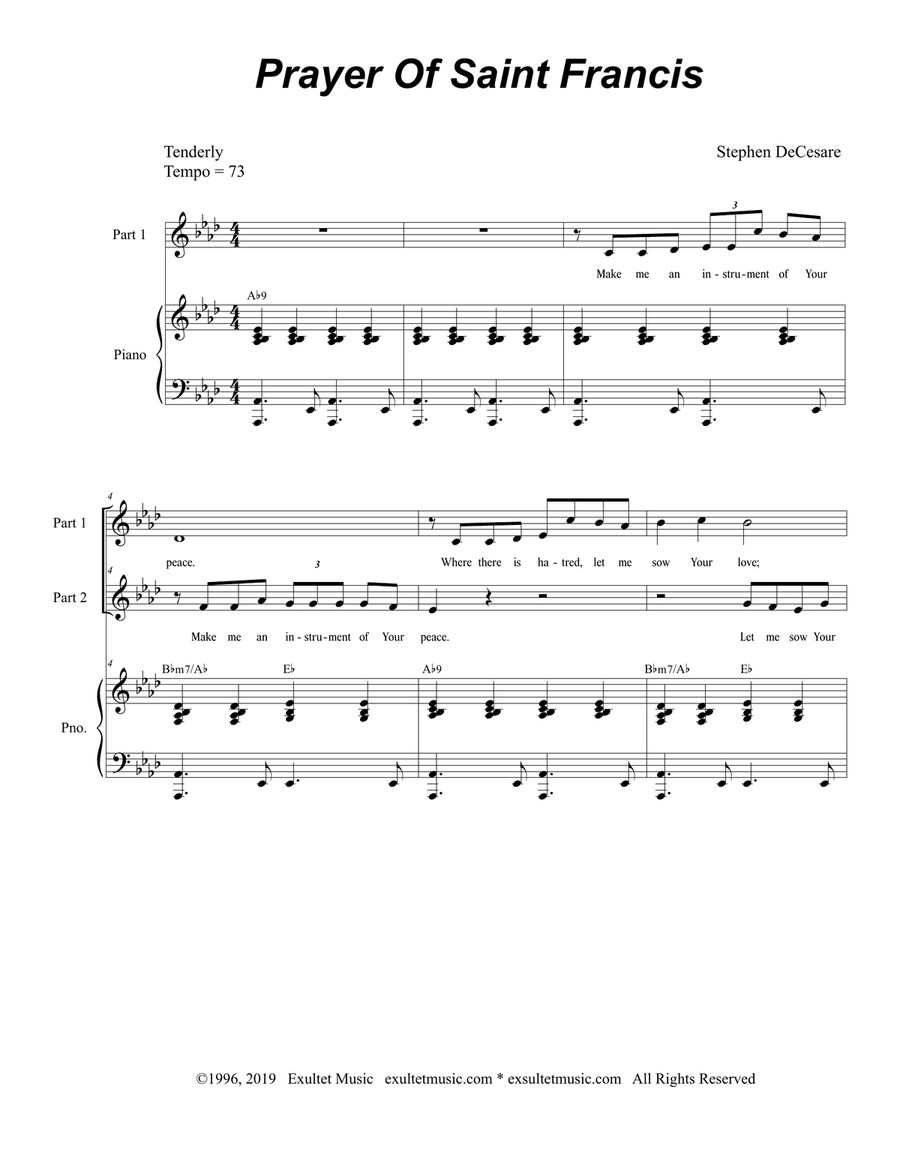 Prayer Of Saint Francis (2-part choir - (Alternate Version) 2-Part scores gallery preview page 1