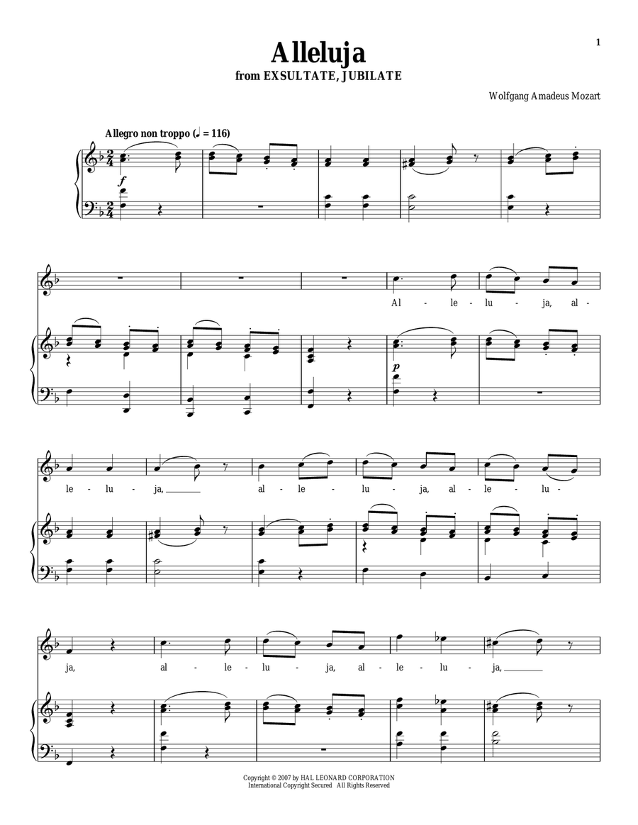 Alleluia Piano, Vocal scores gallery preview page 1