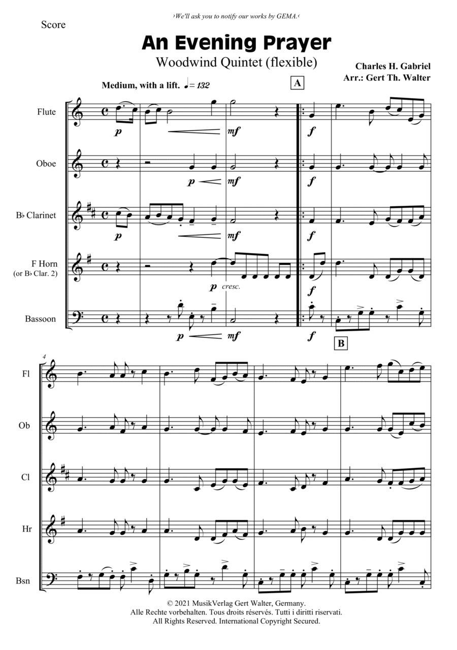 An Evening Prayer An Evening Prayer Woodwind Quintet scores gallery preview page 1