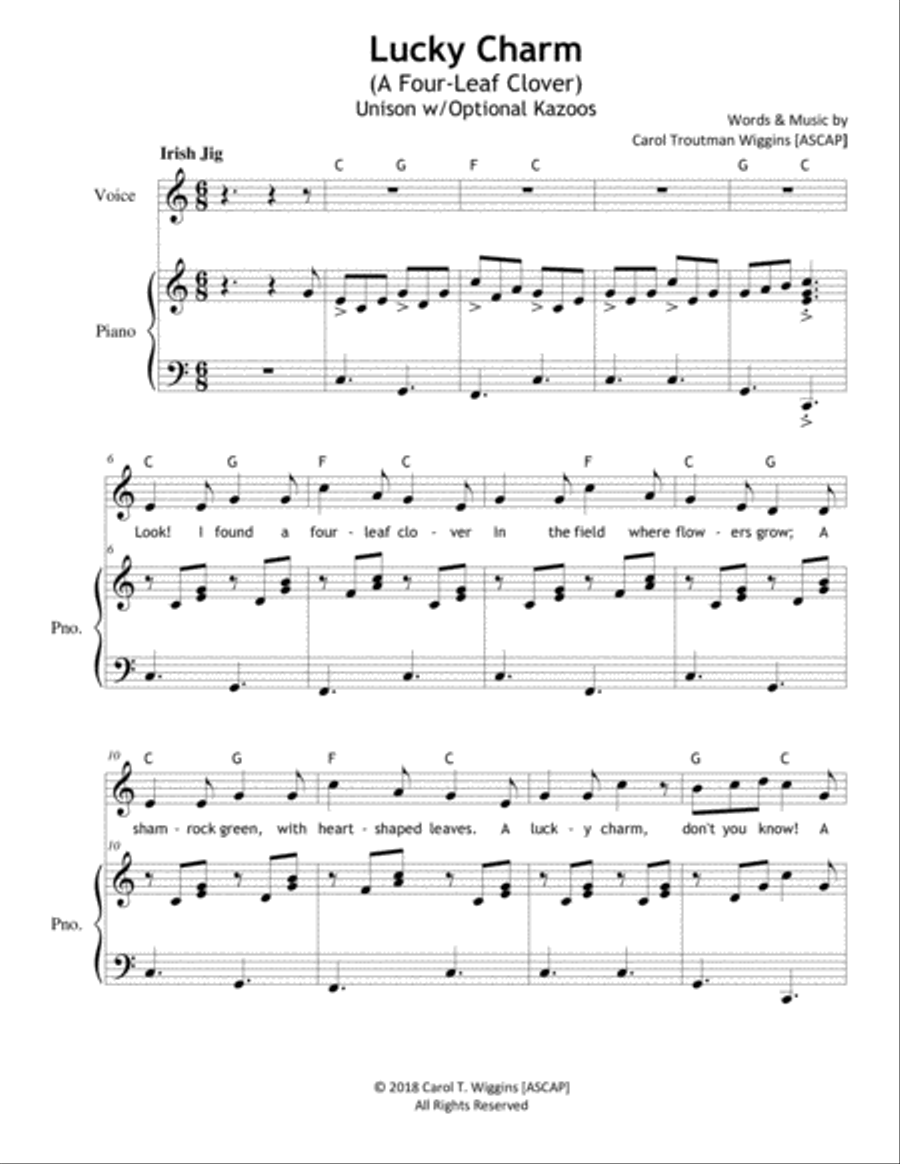Lucky Charm (A Four-Leaf Clover) Unison Choir scores gallery preview page 1