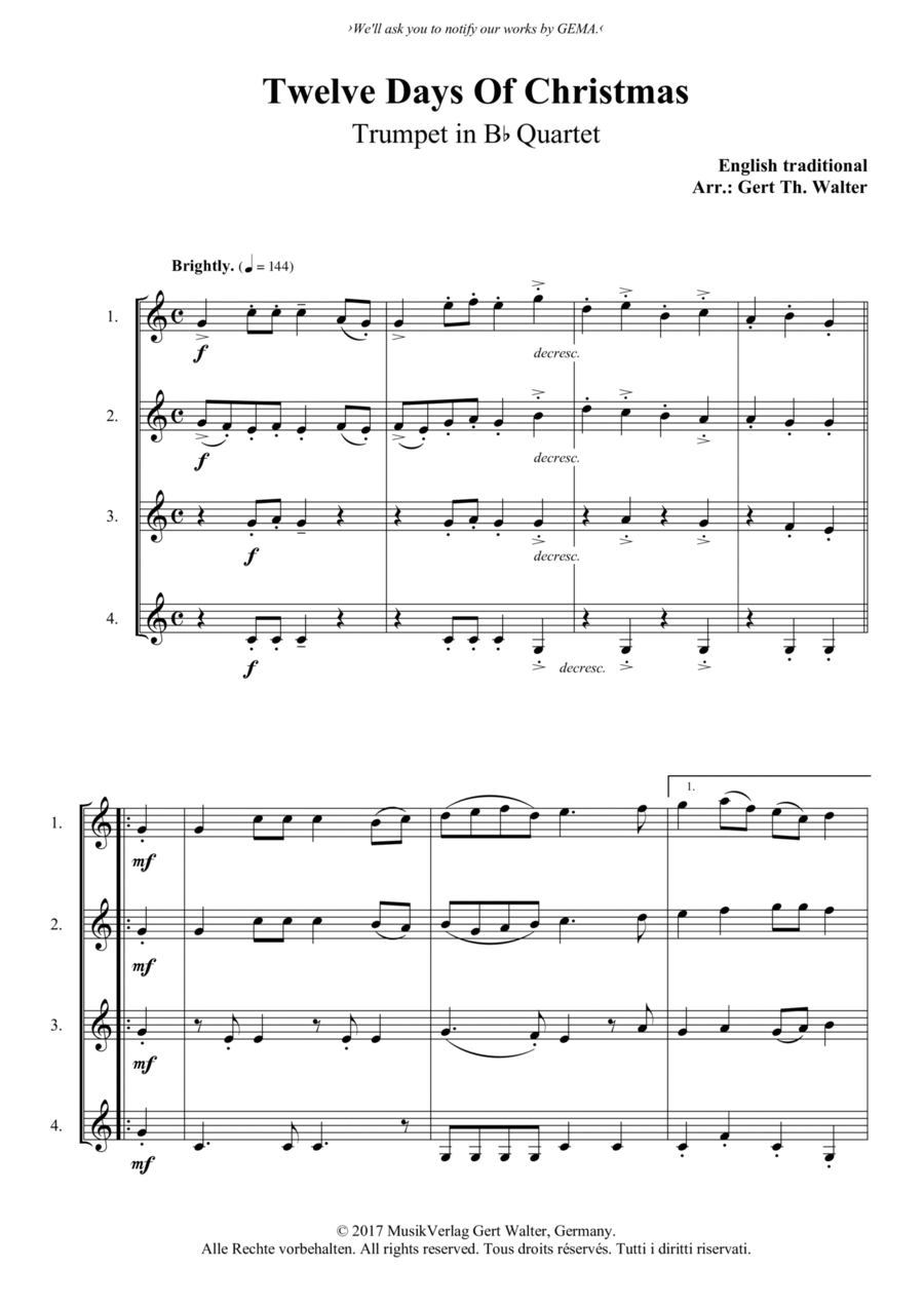 Twelve Days Of Christmas Twelve Days Of Christmas Trumpet Solo scores gallery preview page 1