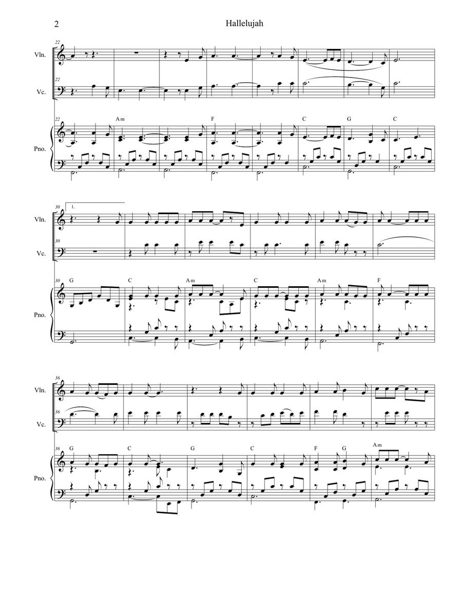 Hallelujah Piano Trio scores gallery preview page 2