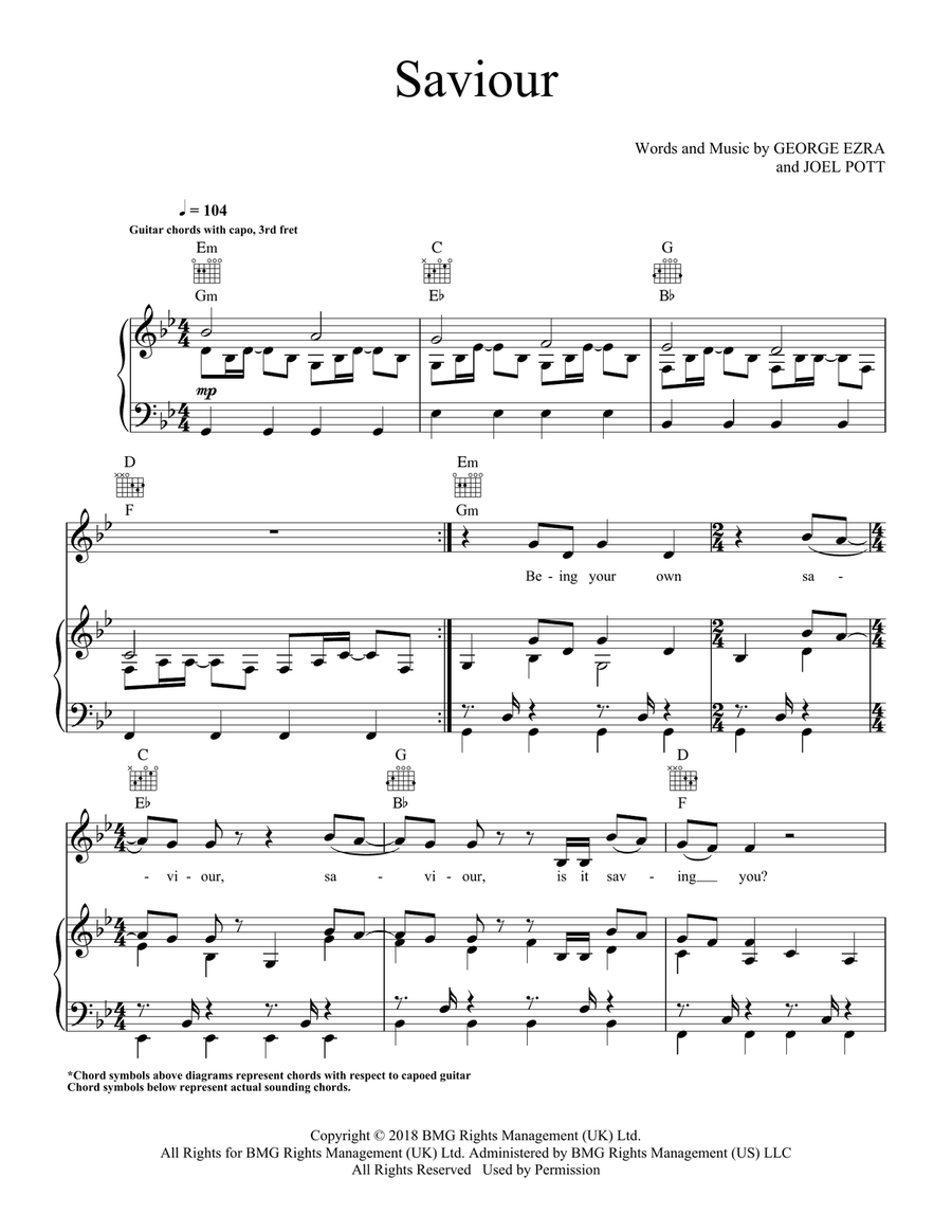 Saviour (feat. First Aid Kit) Piano, Vocal, Guitar scores gallery preview page 1