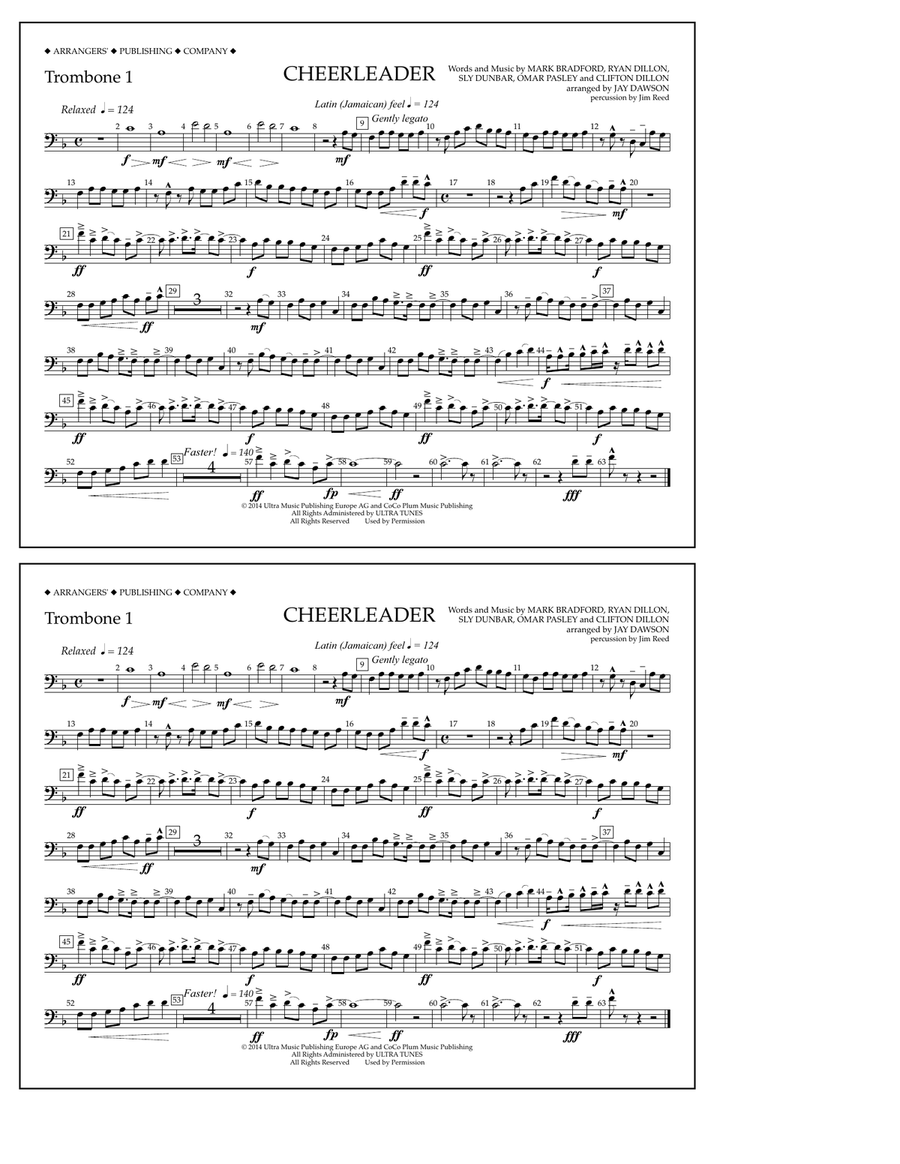 Cheerleader - Trombone 1 Marching Band scores gallery preview page 1