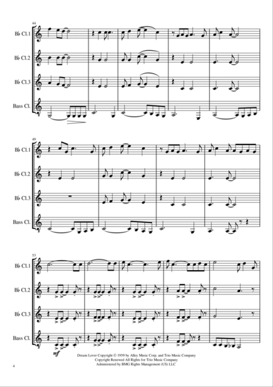 Dream Lover Clarinet Quartet scores gallery preview page 4