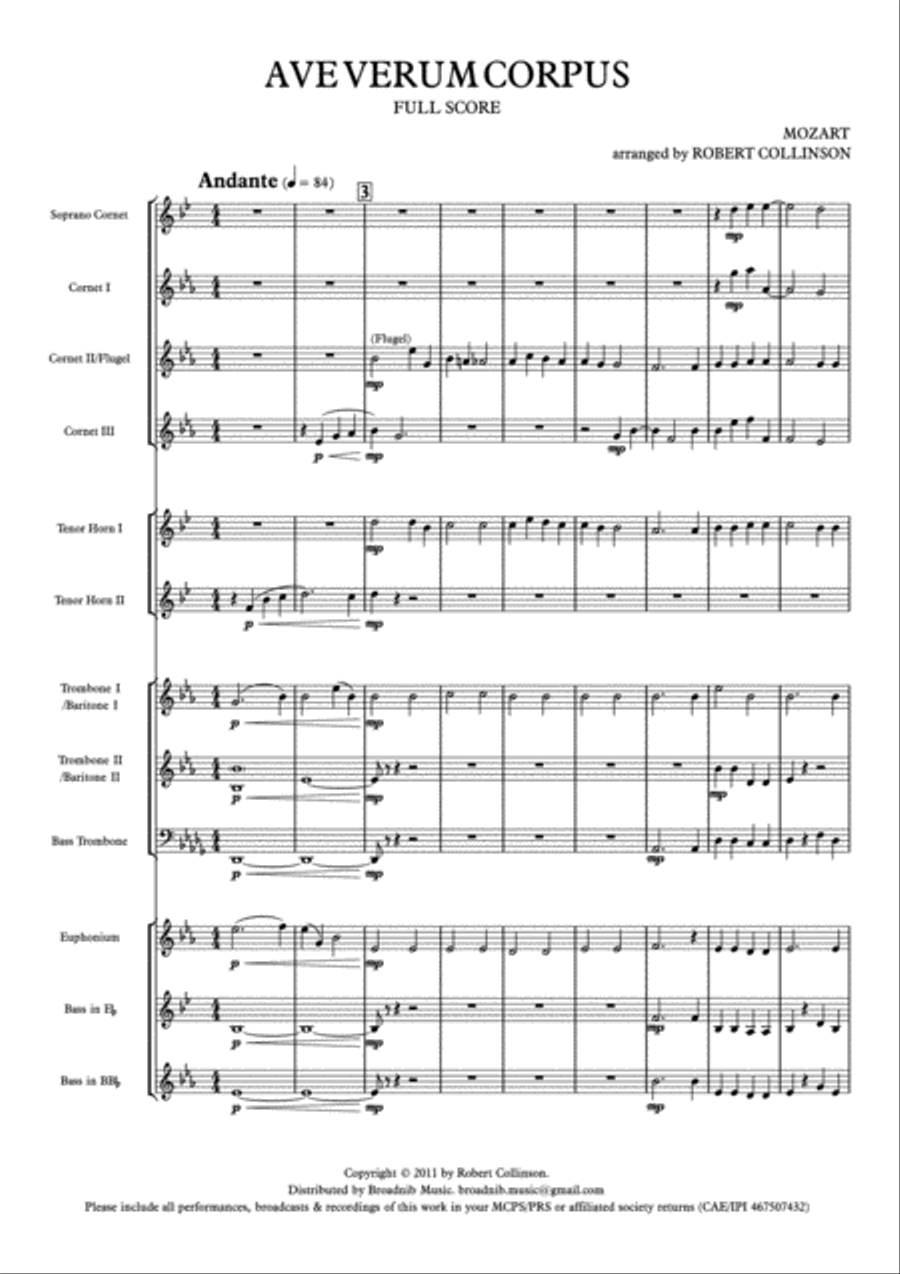 AVE VERUM CORPUS (Mozart) - Score only Brass Ensemble scores gallery preview page 3