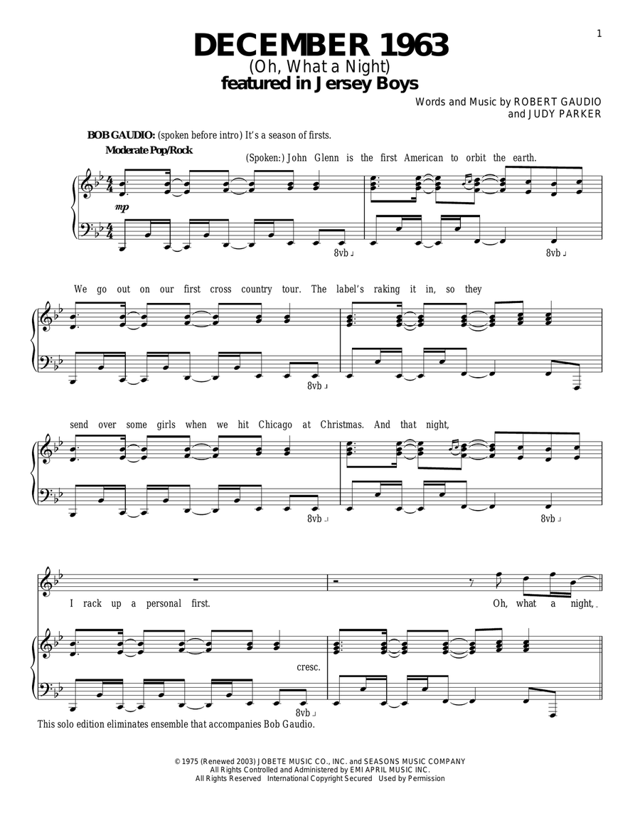 December 1963 (Oh, What A Night) Piano, Vocal scores gallery preview page 1