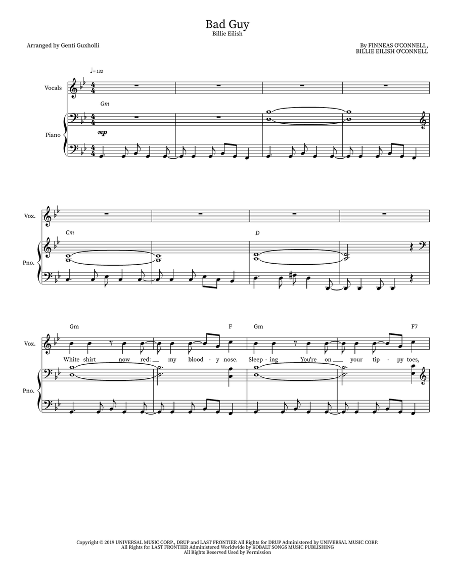Bad Guy Piano, Vocal scores gallery preview page 1