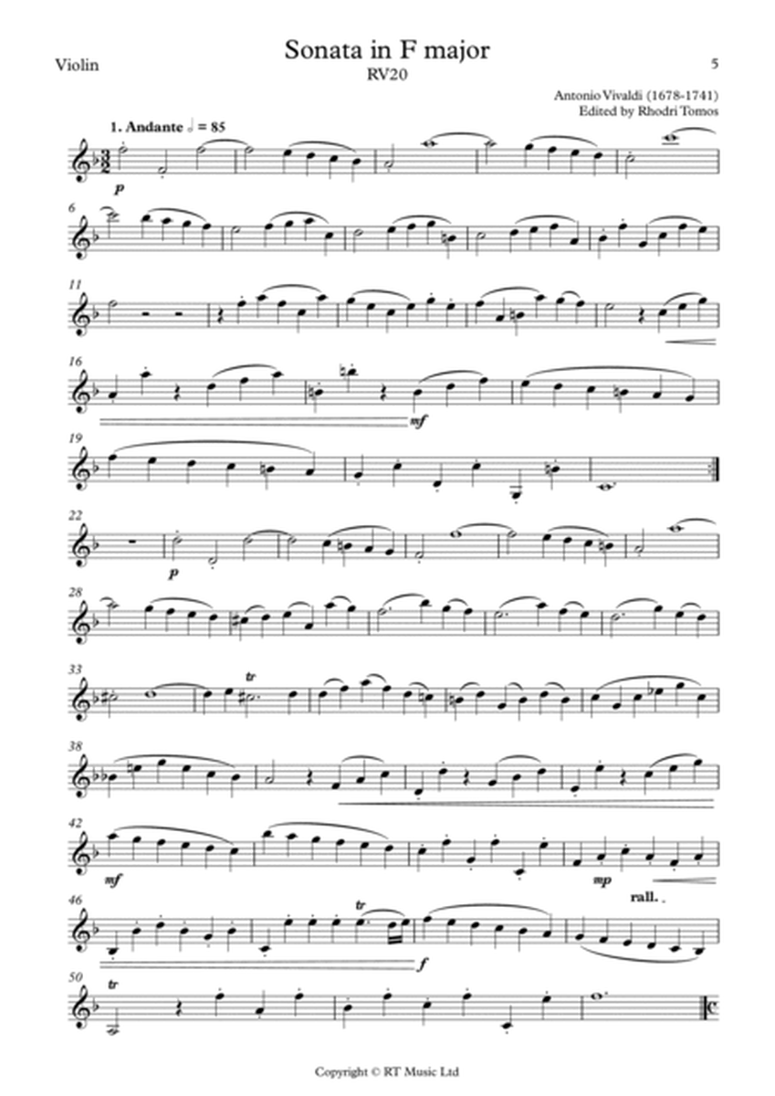 Vivaldi RV20 Sonata in F major. Solo parts violin & trumpets.