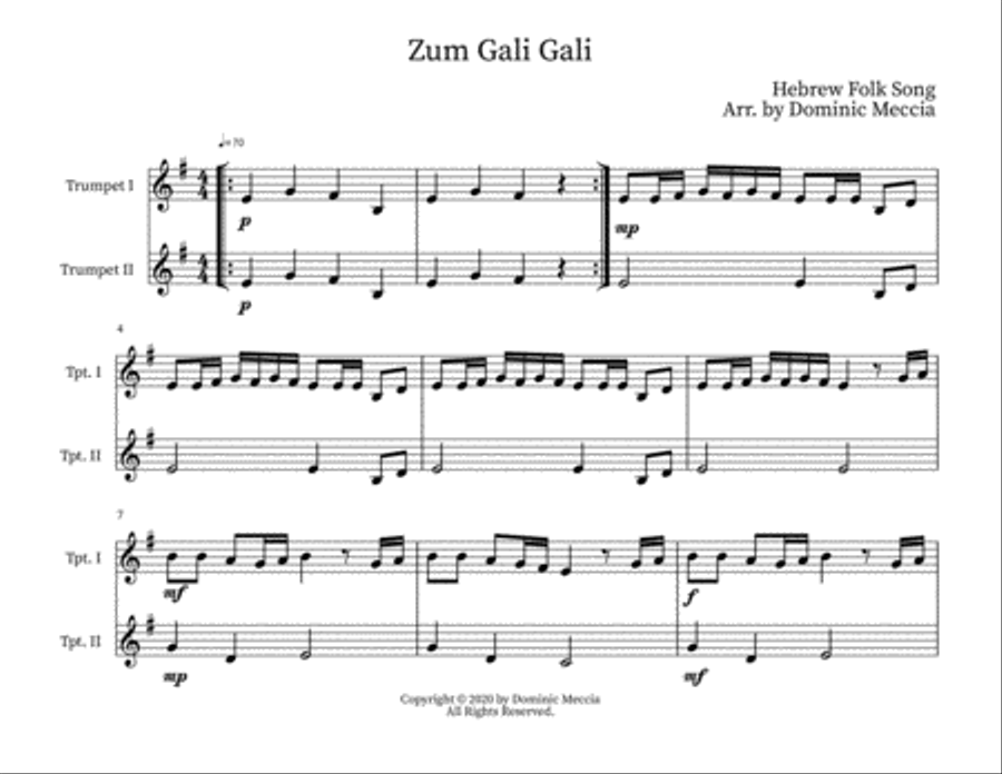 Zum Gali Gali Trumpet Duet scores gallery preview page 1