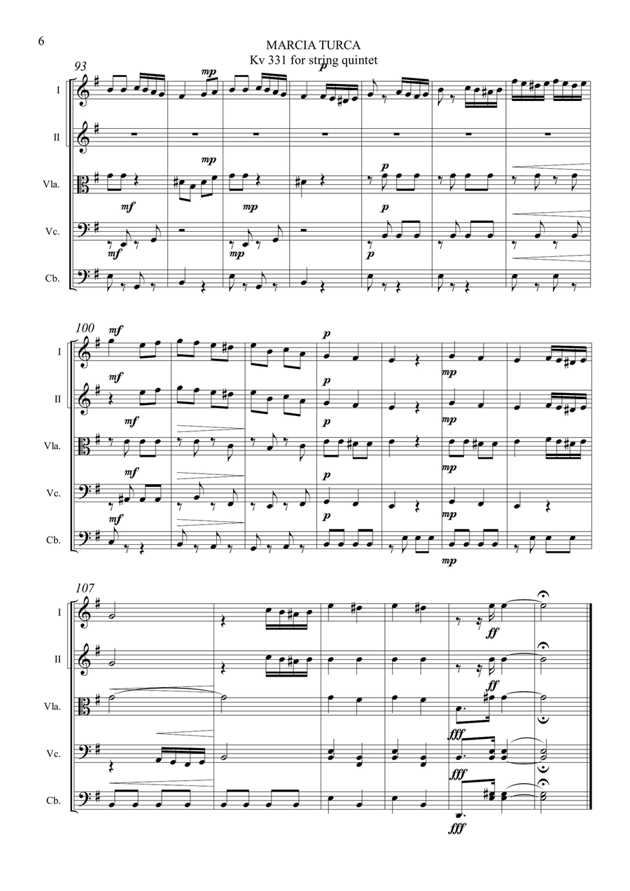 MARCIA TURCA - Kv 331 for string quintet - With parts String Quintet scores gallery preview page 6