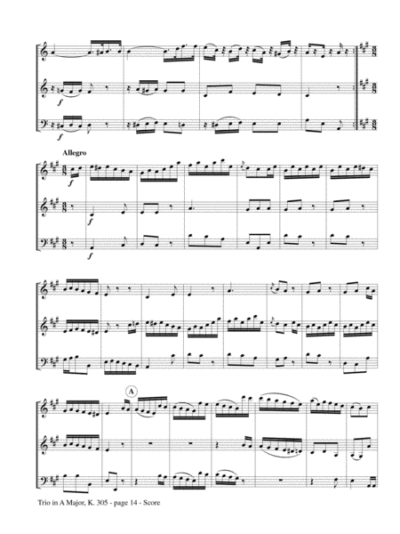 Trio in A Major, KV305 for Flute, Violin and Cello