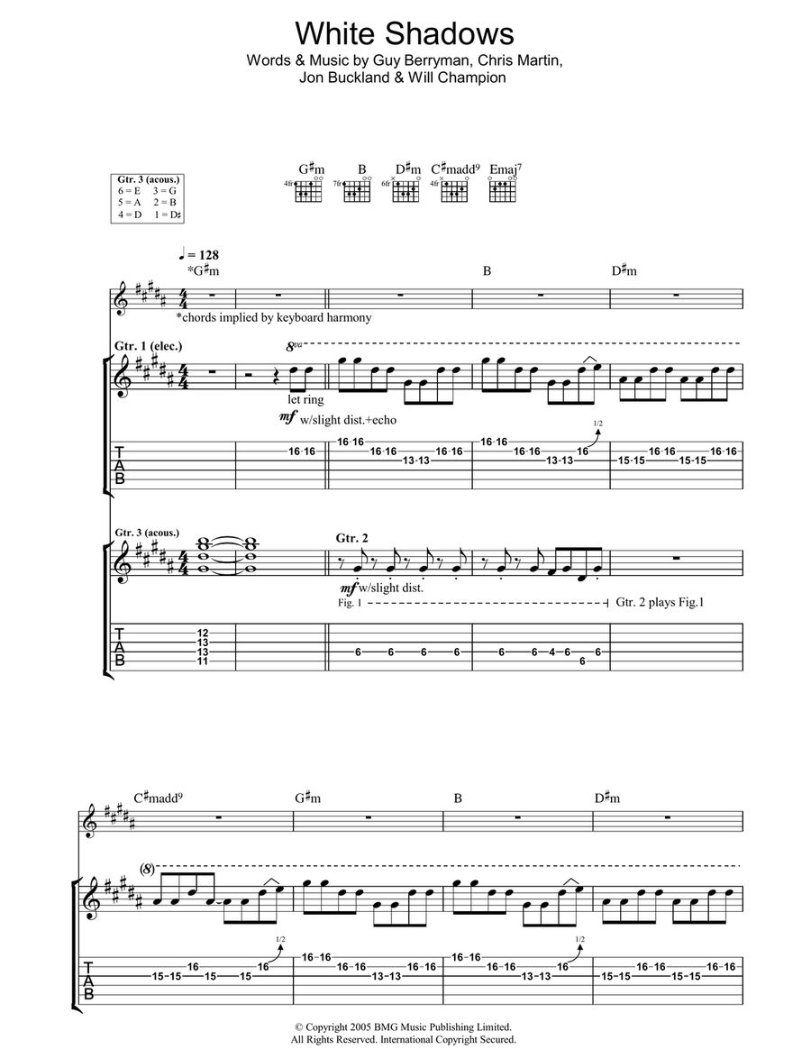 White Shadows Acoustic Guitar scores gallery preview page 1