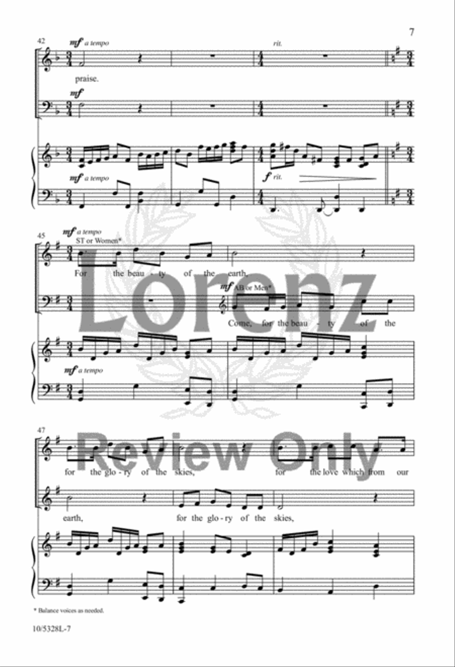 Come, Ye Thankful for the Beauty 4-Part scores gallery preview page 6