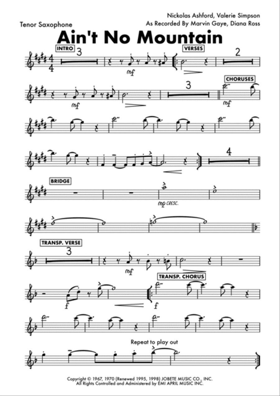 Ain't No Mountain High Enough Tenor Saxophone scores gallery preview page 4