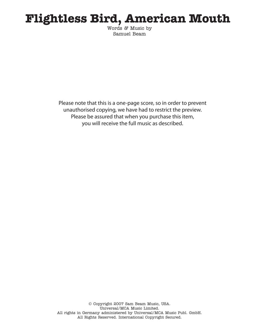 Flightless Bird, American Mouth Acoustic Guitar scores gallery preview page 1