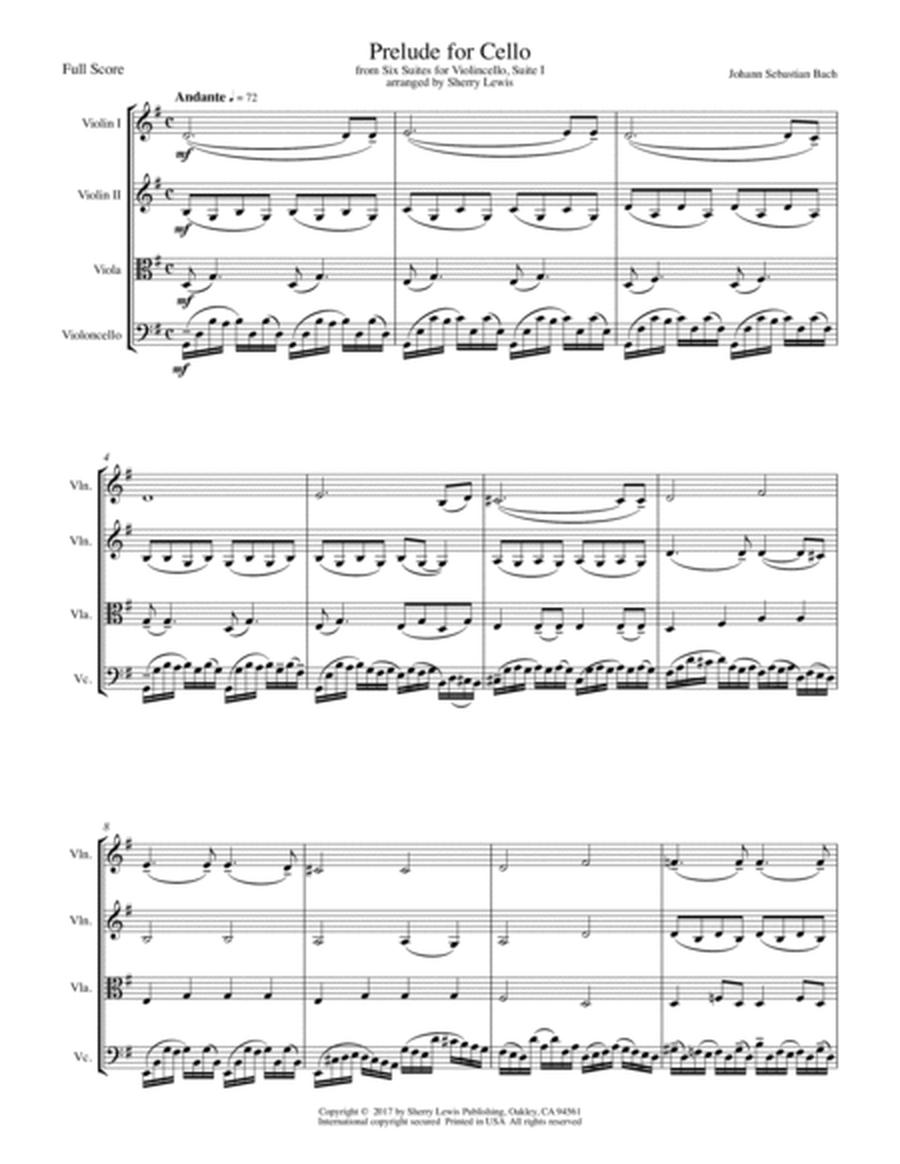 PRELUDE FROM CELLO SUITE NO. 1 by Bach String Quartet, Intermediate Level for 2 violins, viola and c image number null