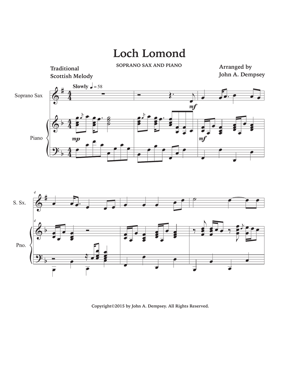 Loch Lomond (Soprano Sax and Piano) Soprano Saxophone scores gallery preview page 5