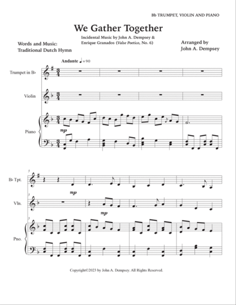 We Gather Together (Trio for Trumpet, Violin and Piano) Trumpet scores gallery preview page 5