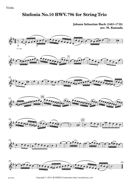 Sinfonia No.10 BWV.796 for String Trio image number null