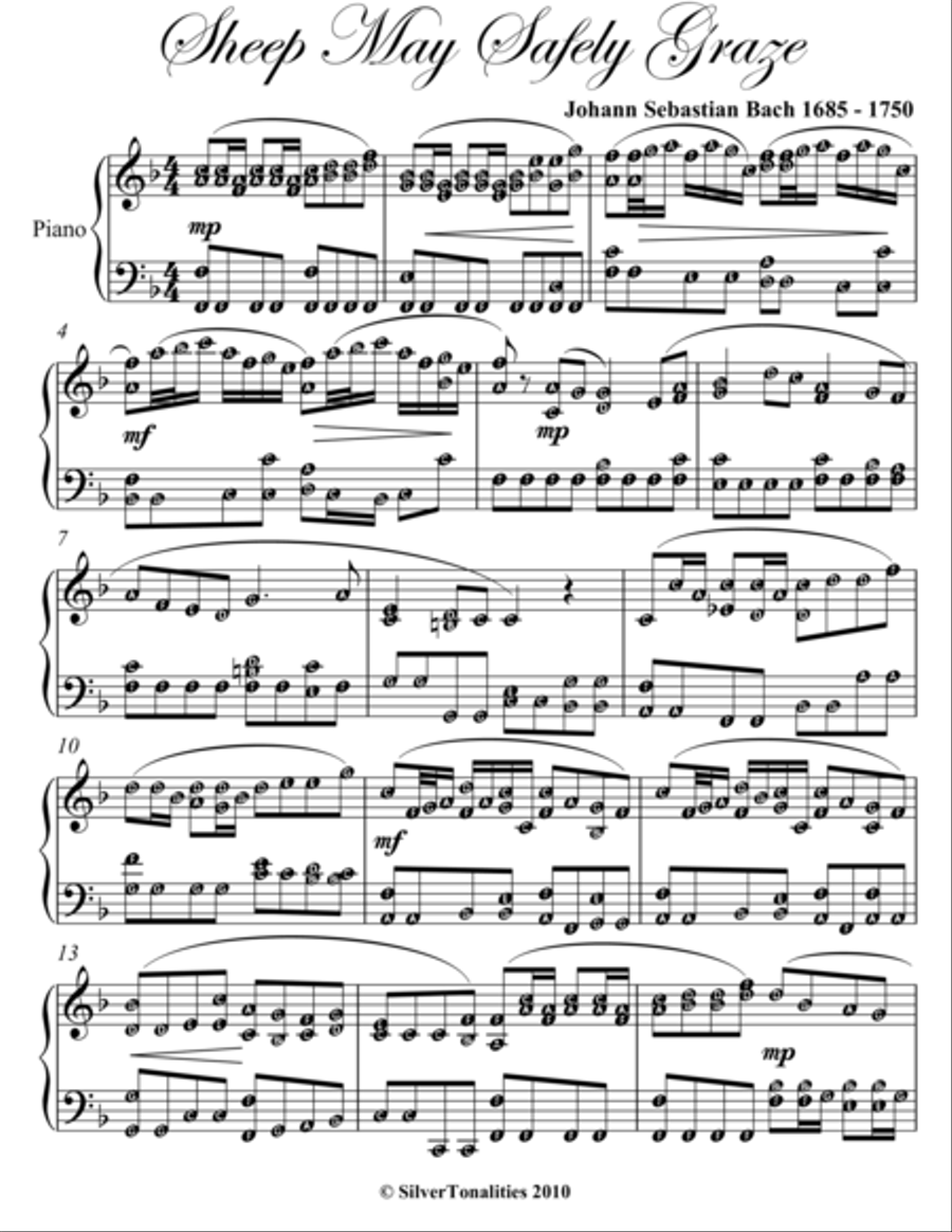 Sheep May Safely Graze Easy Intermediate Piano Sheet Music Easy Piano scores gallery preview page 2