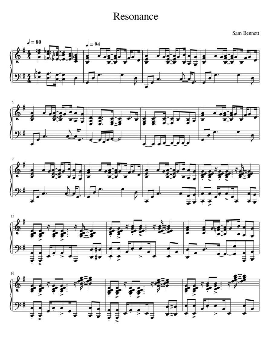 Resonance Resonance Piano Solo scores gallery preview page 1
