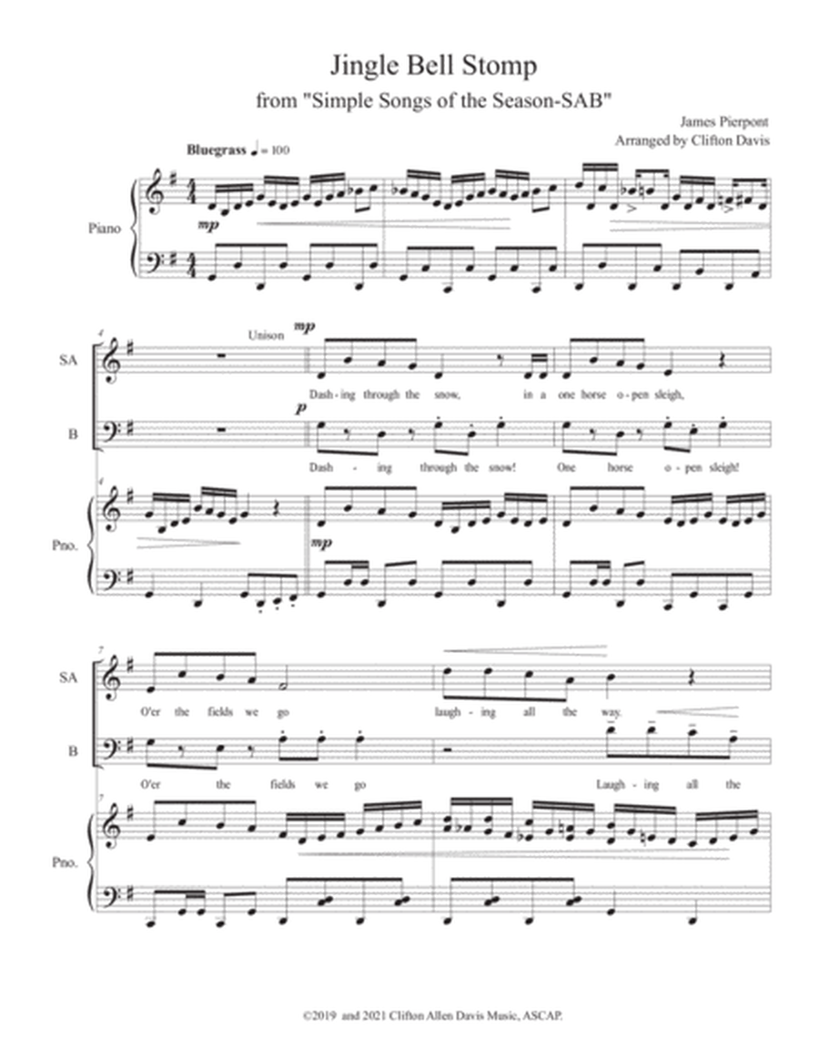 Jingle Bell Stomp for SAB choir and piano, arr. by Clifton Davis image number null