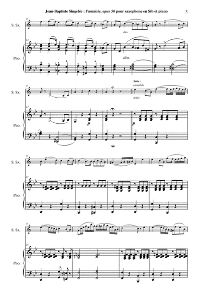Jean-Baptiste Singelée: Fantaisie, Opus 50 pour saxophone soprano ou ténor en Sib et piano