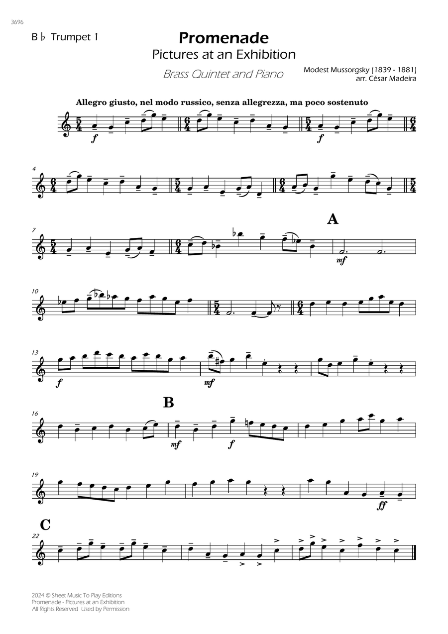 Pictures at an Exhibition - Promenade - Brass Quintet and Piano (Individual Parts) Brass Quintet scores gallery preview page 1