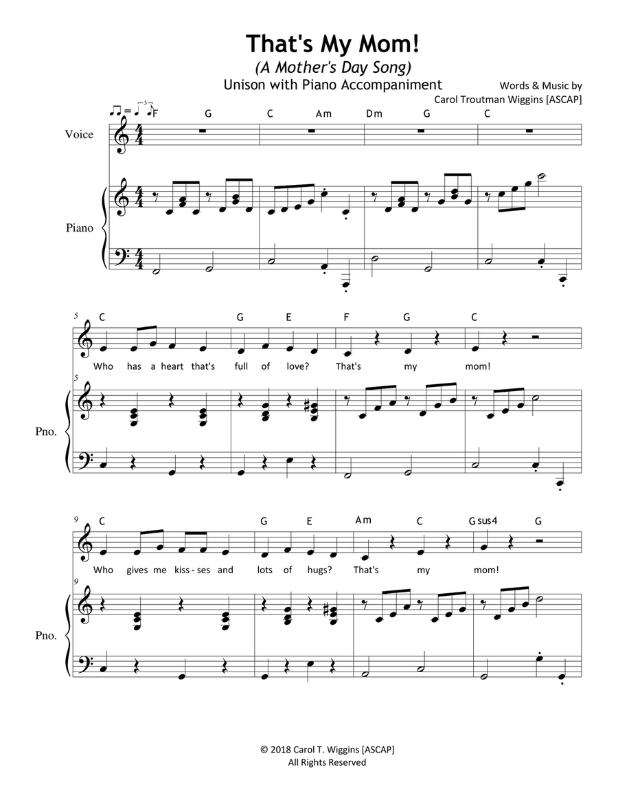 That's My Mom! (A Mother's Day Song) Unison Choir scores gallery preview page 1