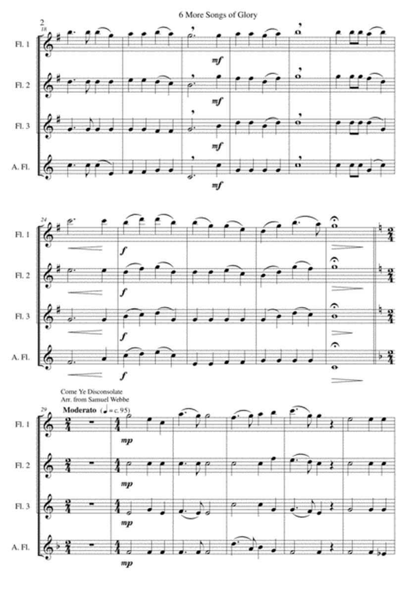 6 more Songs of Glory for flute quartet (3 flutes and 1 alto flute) image number null