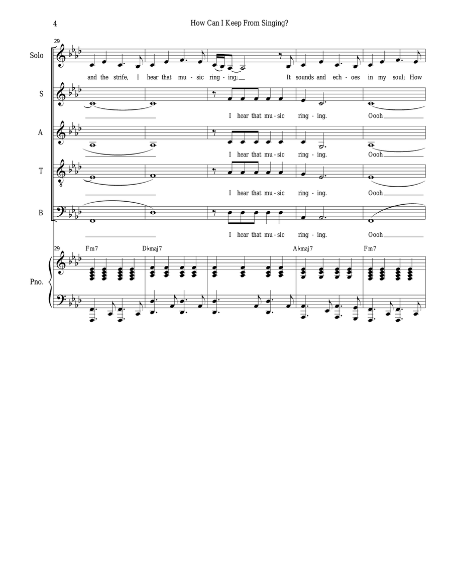 How Can I Keep From Singing? (Solo and SATB) 4-Part scores gallery preview page 4