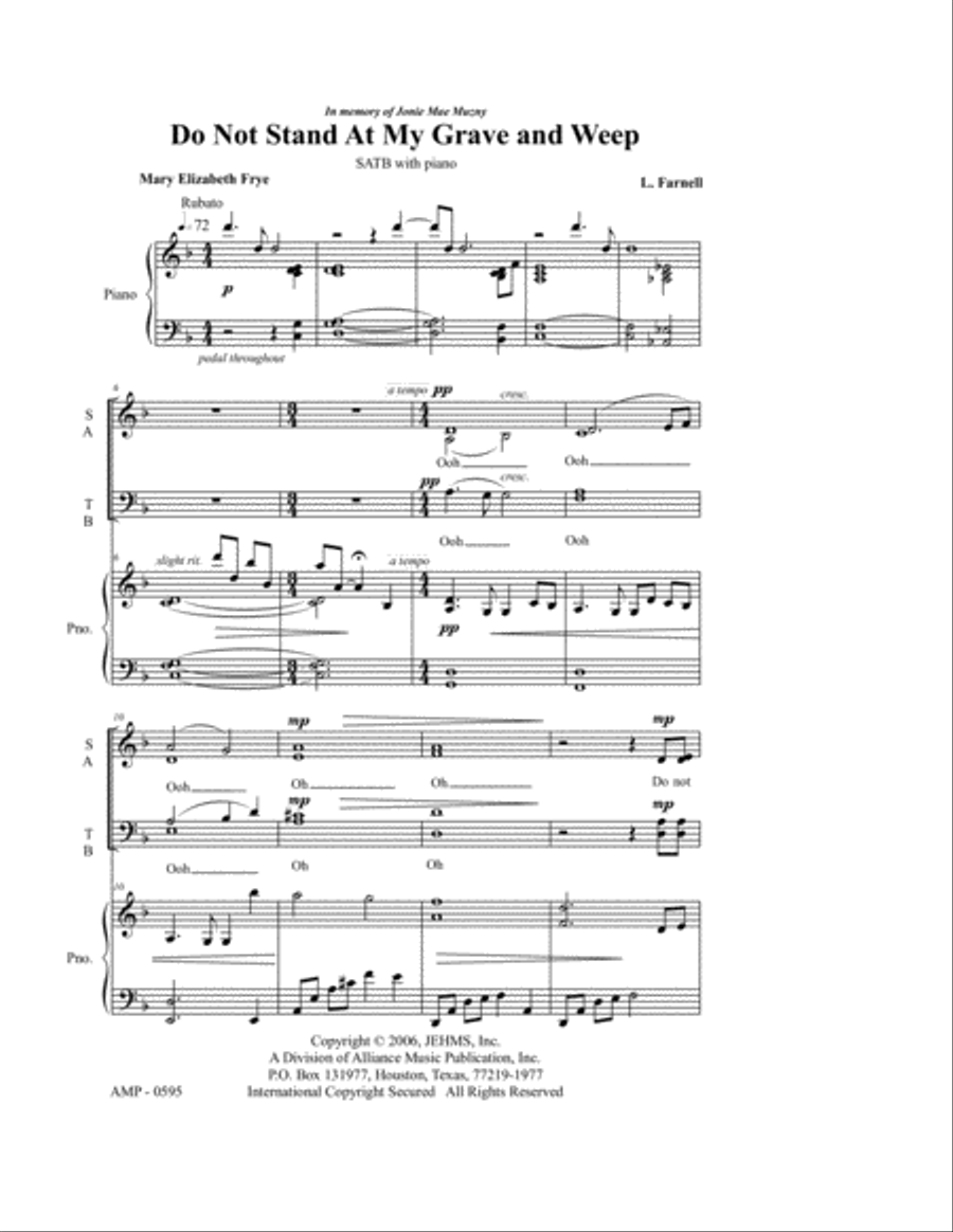 Do Not Stand at My Grave and Weep 4-Part scores gallery preview page 2