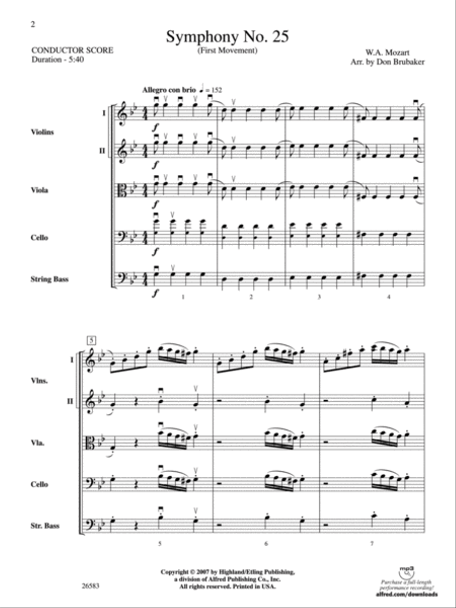Symphony No. 25, First Movement String Orchestra scores gallery preview page 2