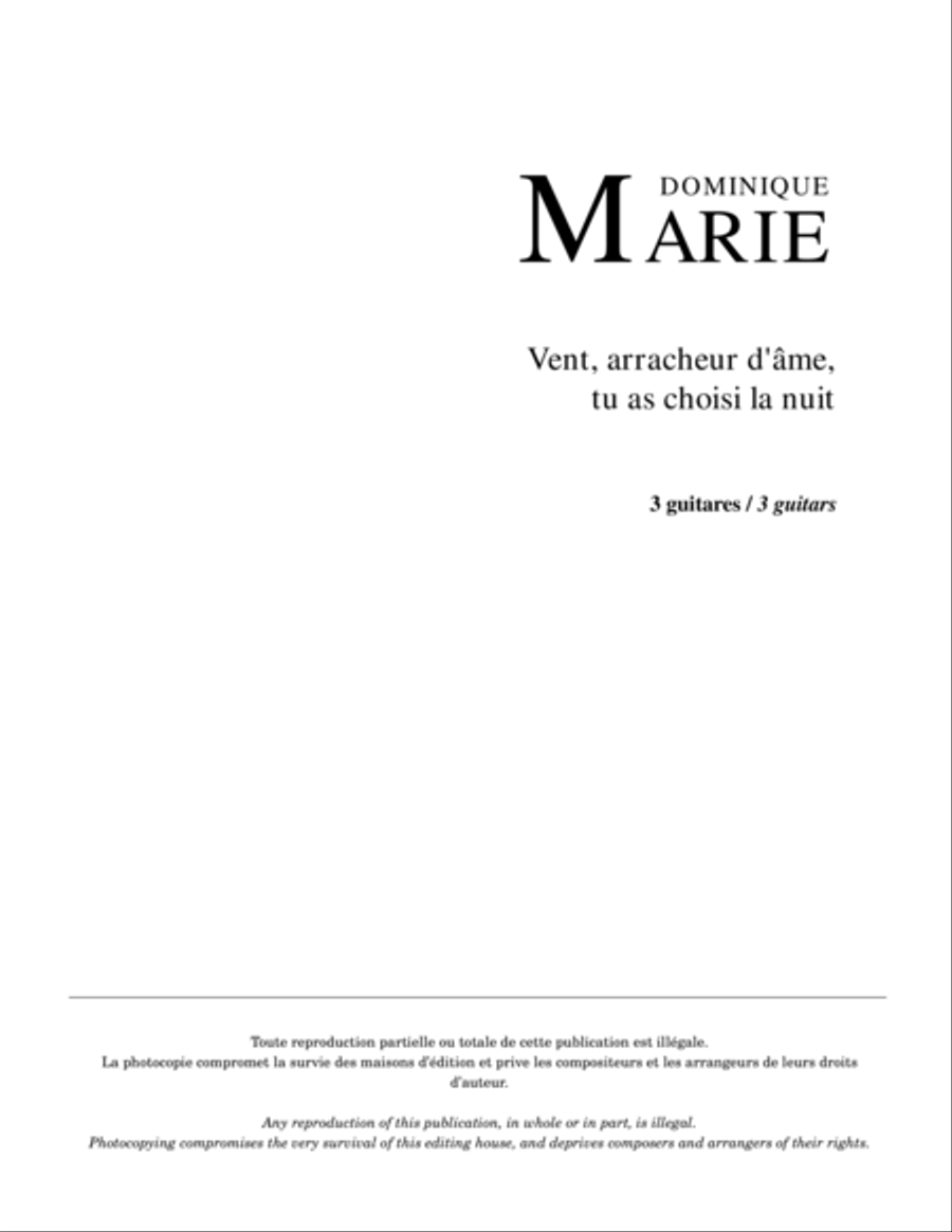 Vent arracheur d'âme, tu as choisi la nuit Guitar Ensemble scores gallery preview page 1