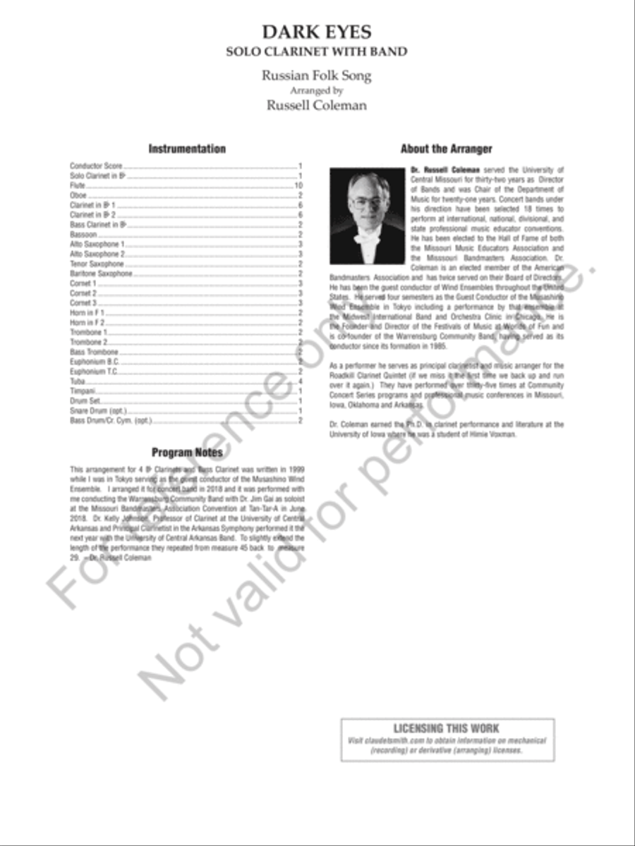 Dark Eyes Dark Eyes Concert Band scores gallery preview page 3