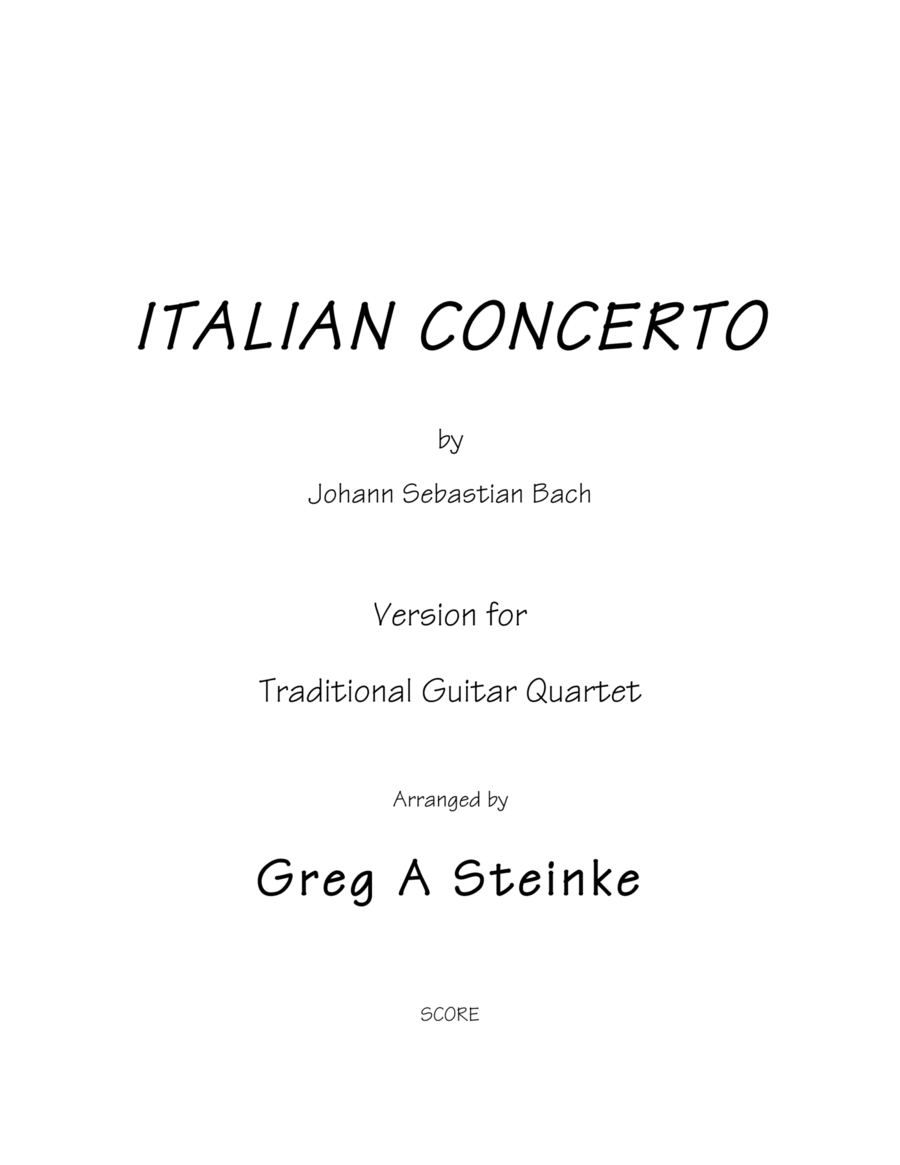Bach ITALIAN CONCERTO arr. For trad. Guitar Quartet Guitar Ensemble scores gallery preview page 1