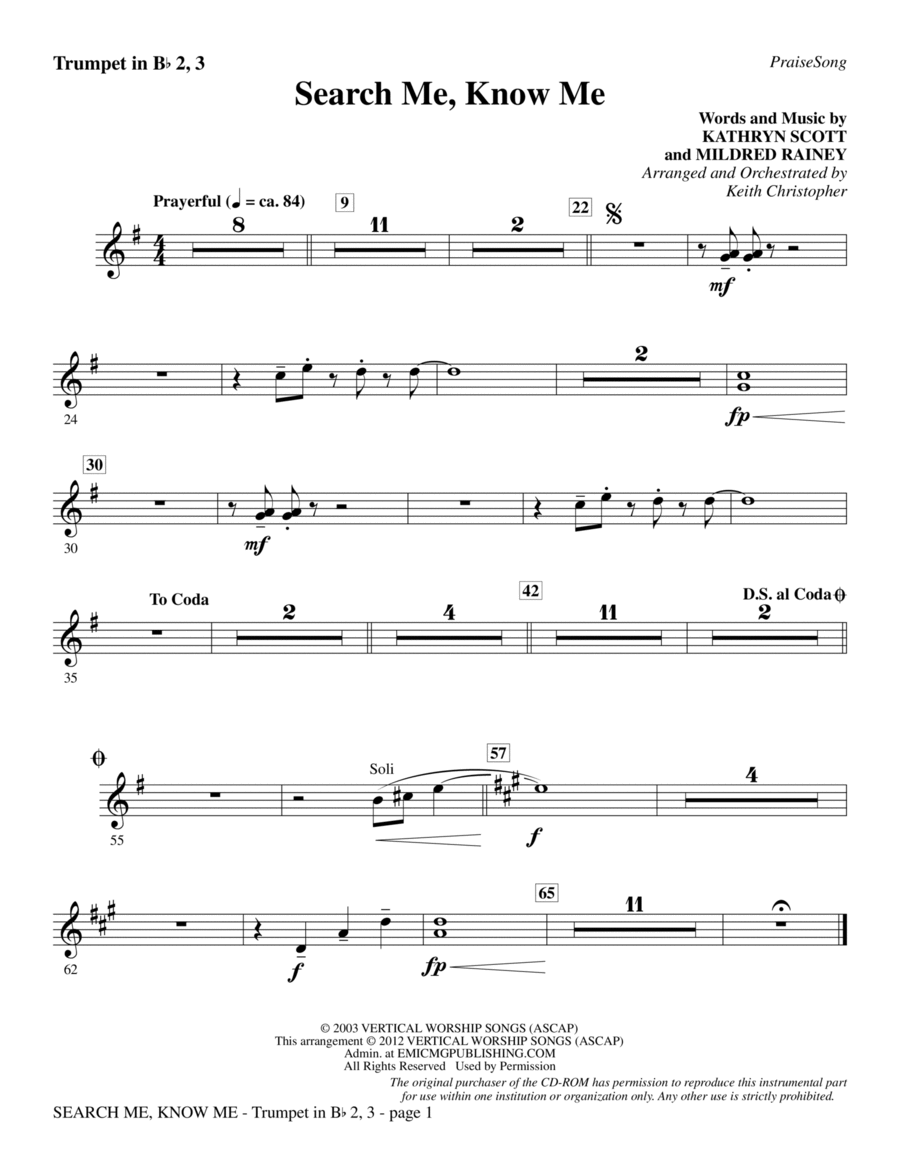 Search Me, Know Me - Bb Trumpet 2,3 Choir scores gallery preview page 1