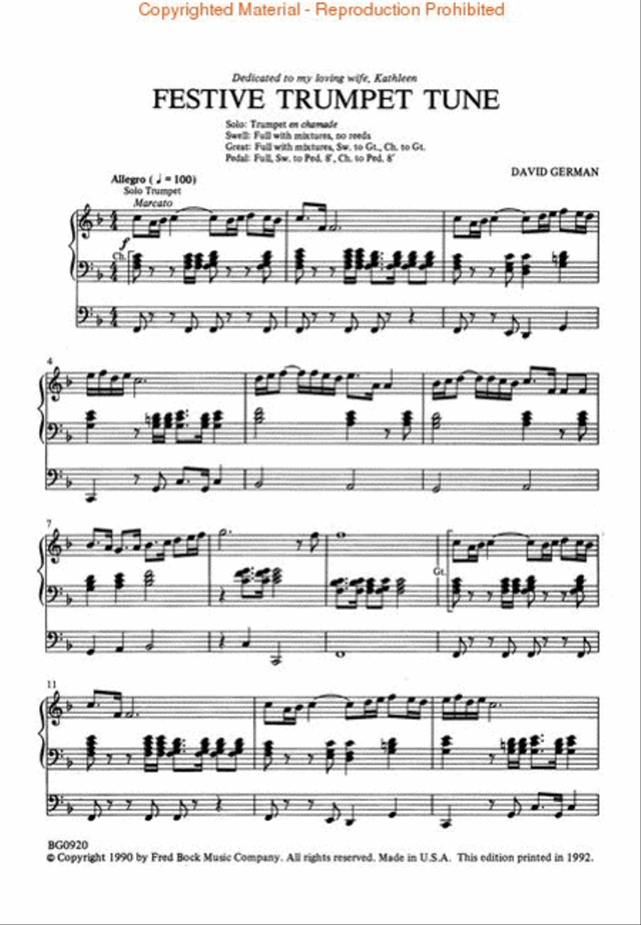 Festive Trumpet Tune - Organ Solo Or Organ/Bb Trumpet