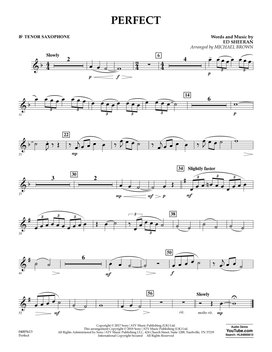 Perfect (arr. Michael Brown) - Bb Tenor Saxophone