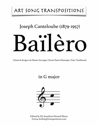 CANTELOUBE: Baïlèro (transposed to G major; French only)