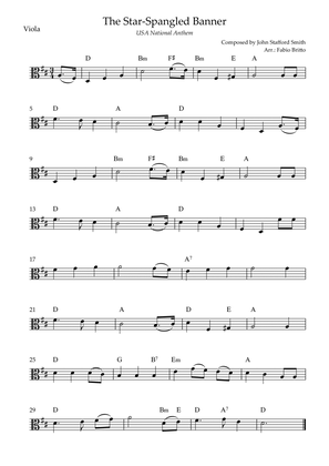 The Star Spangled Banner (USA National Anthem) for Viola Solo with Chords (D Major)