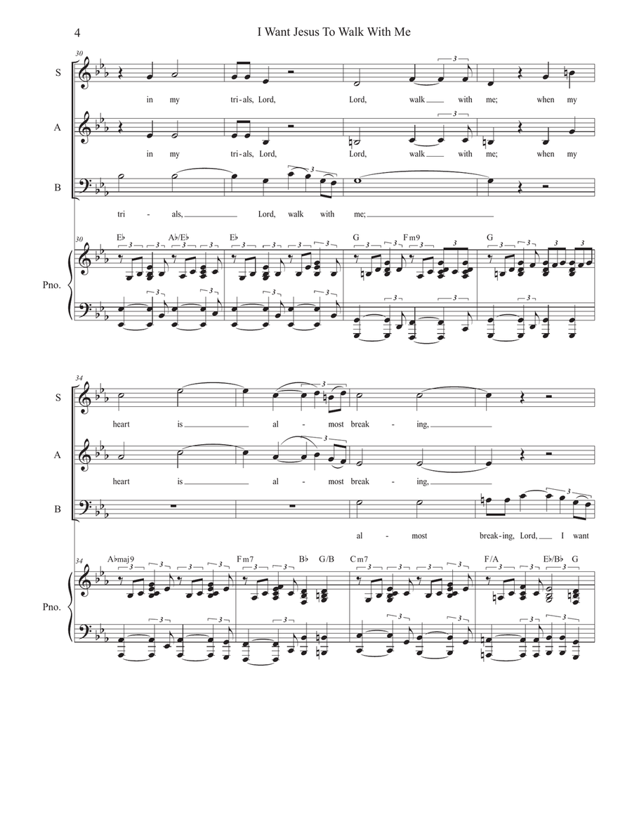 I Want Jesus To Walk With Me (SAB) 3-Part scores gallery preview page 4