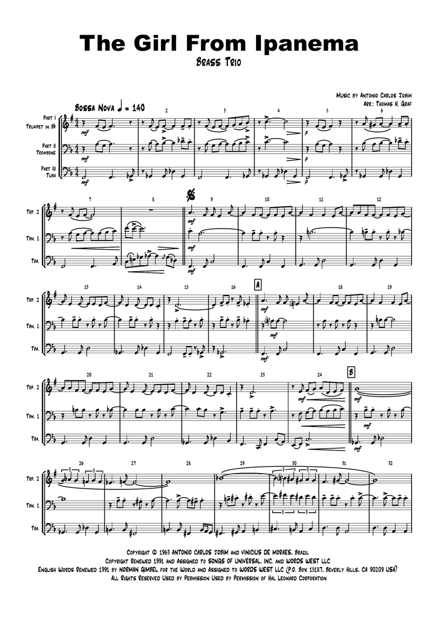 The Girl From Ipanema (Garota De Ipanema) Brass Ensemble scores gallery preview page 1