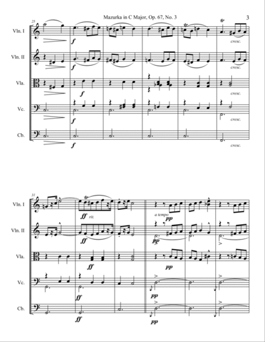Mazurka in C Major, Op. 67, No. 3 String Orchestra scores gallery preview page 3