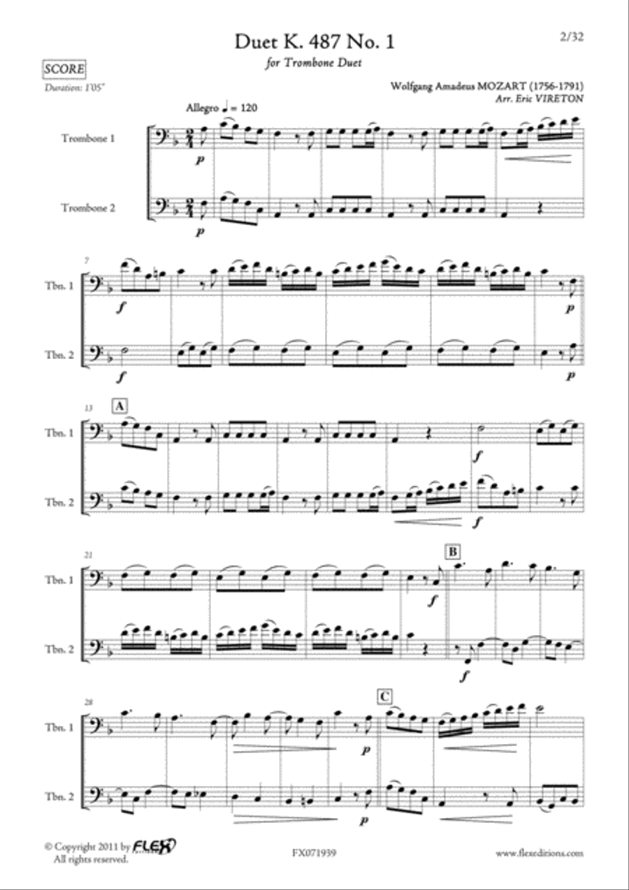 Duet K 487 No. 1 to 12 Duet K 487 No. 1 to 12 Trombone Duet scores gallery preview page 2