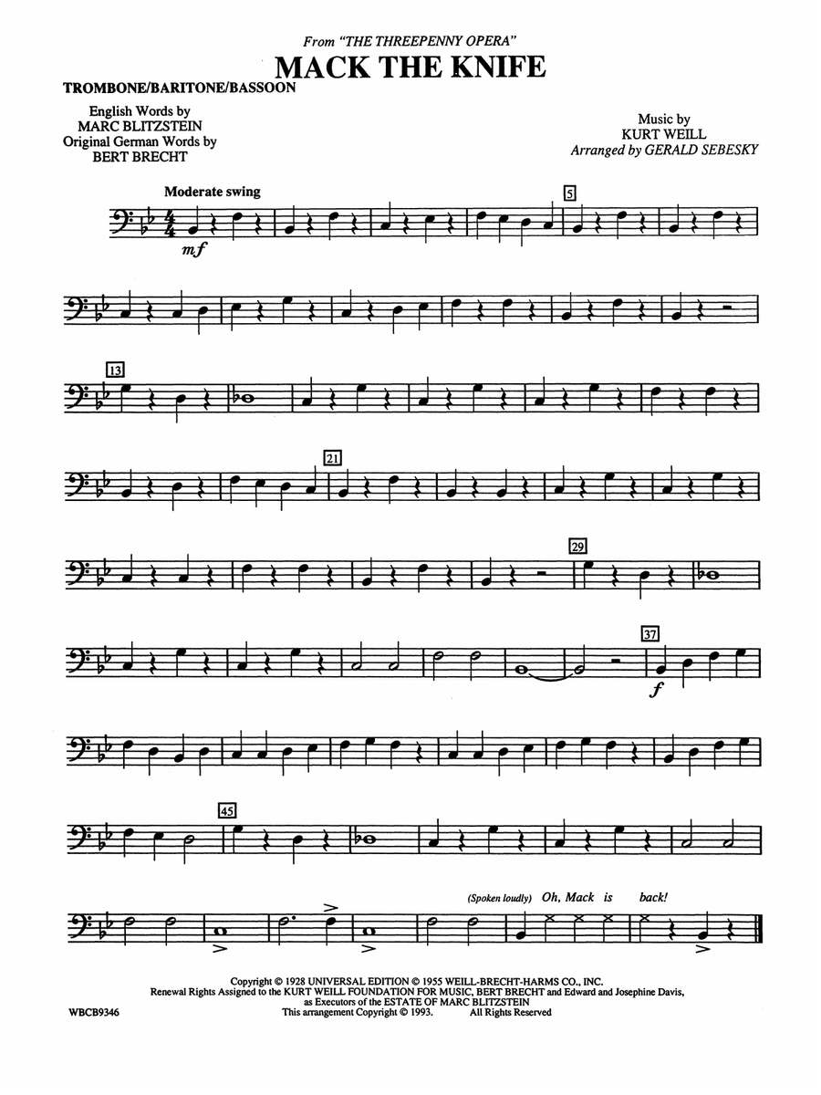Mack the Knife (from The Threepenny Opera): 1st Trombone